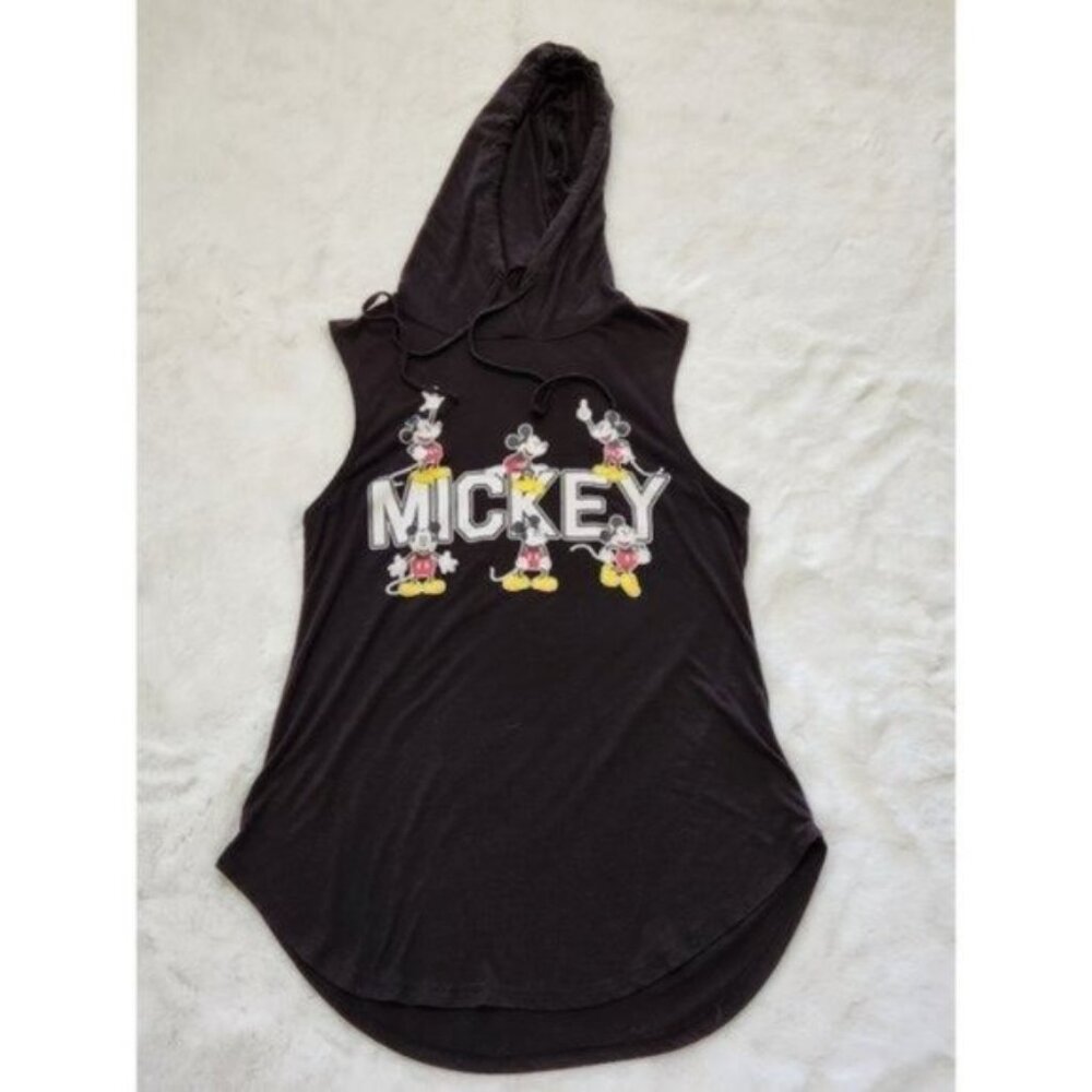 Disney Black Mickey Mouse Sleeveless Pullover Hooded T shirt Size Junior 7/9 - Picture 7 of 14